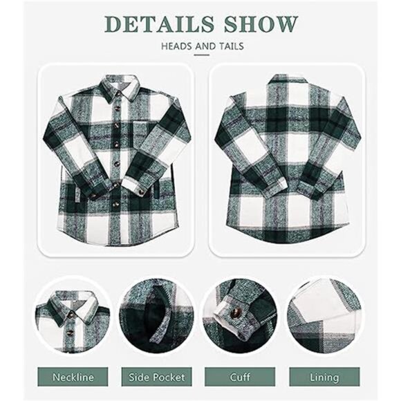 Women’s Casual Plaid Flannel Shacket – Button-Down, Long Sleeve Jaclet - Picture 5 of 7